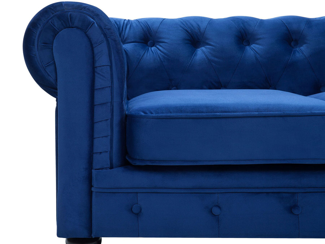 Chesterfield 3 Seater Velvet Fabric Sofa Navy Blue