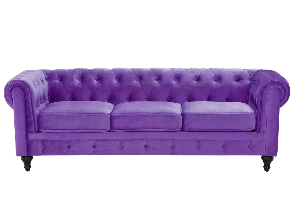 Chesterfield 3 Seater Velvet Fabric Sofa Purple