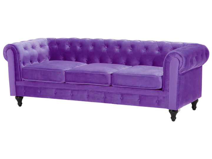 Chesterfield 3 Seater Velvet Fabric Sofa Purple