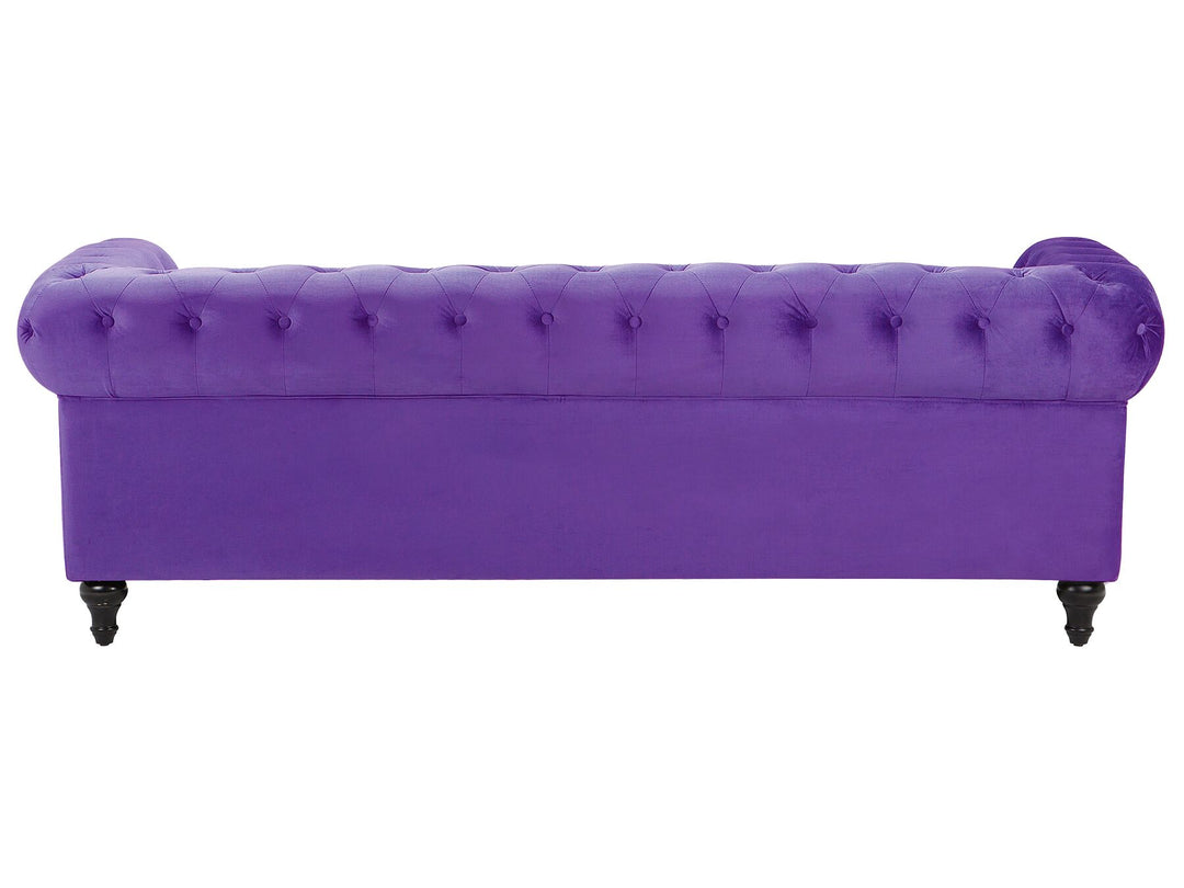 Chesterfield 3 Seater Velvet Fabric Sofa Purple