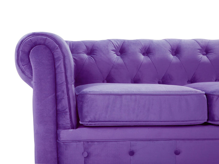 Chesterfield 3 Seater Velvet Fabric Sofa Purple