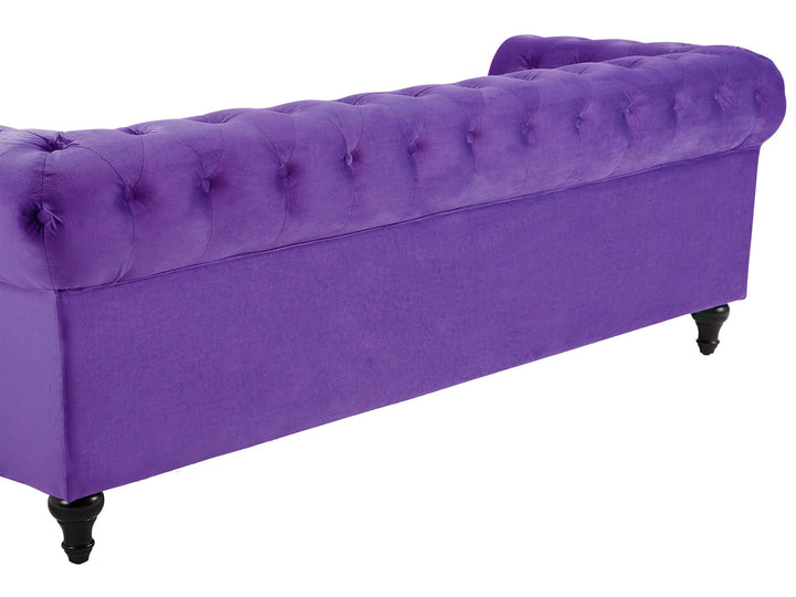 Chesterfield 3 Seater Velvet Fabric Sofa Purple