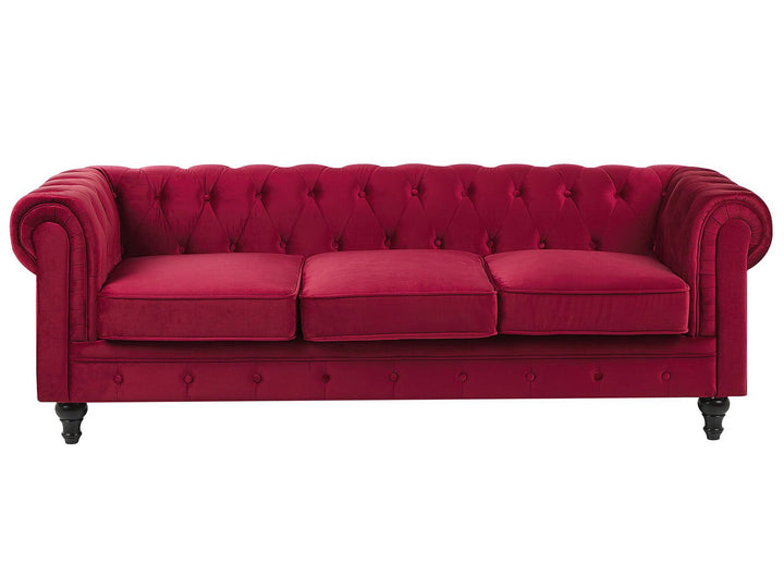 Chesterfield 3 Seater Velvet Fabric Sofa Red