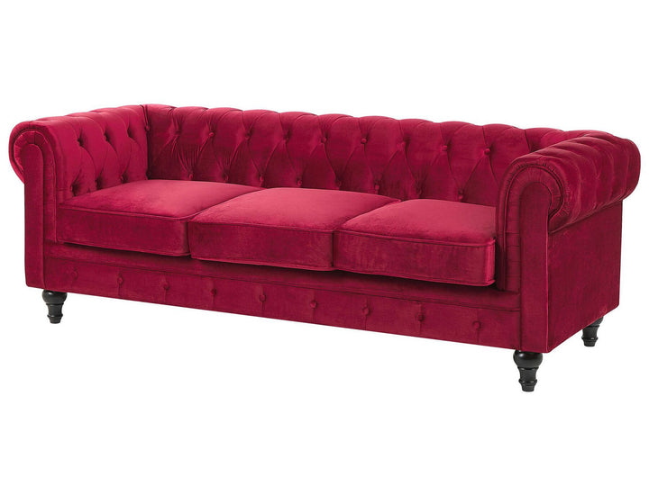 Chesterfield 3 Seater Velvet Fabric Sofa Red