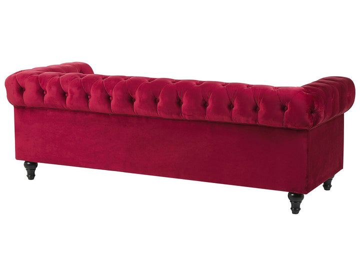 Chesterfield 3 Seater Velvet Fabric Sofa Red