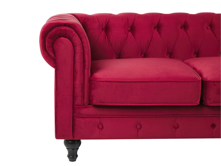 Chesterfield 3 Seater Velvet Fabric Sofa Red