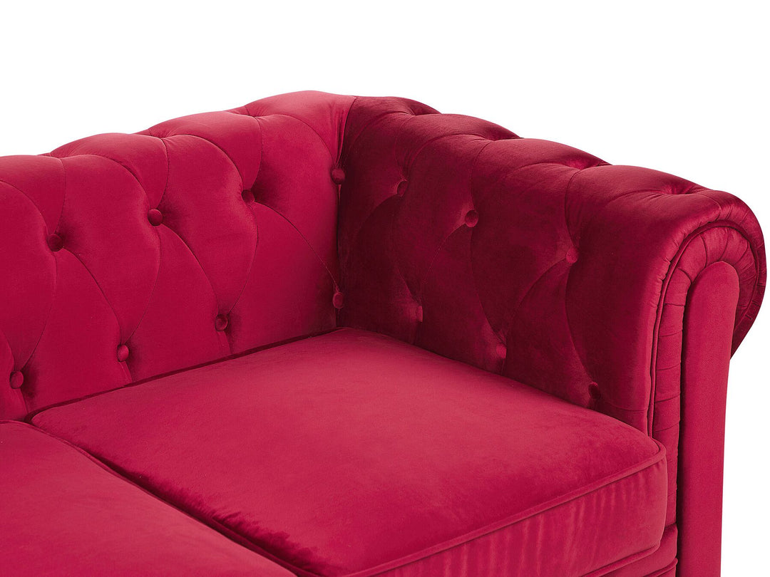 Chesterfield 3 Seater Velvet Fabric Sofa Red