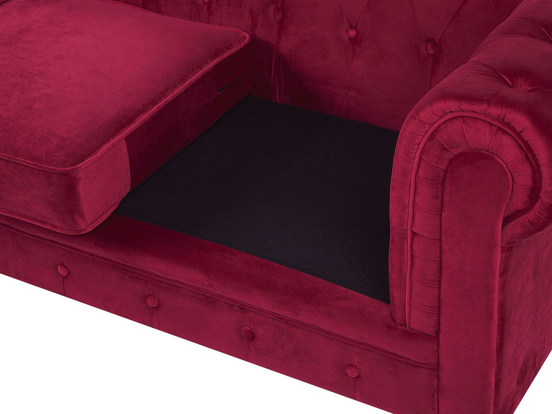 Chesterfield 3 Seater Velvet Fabric Sofa Red