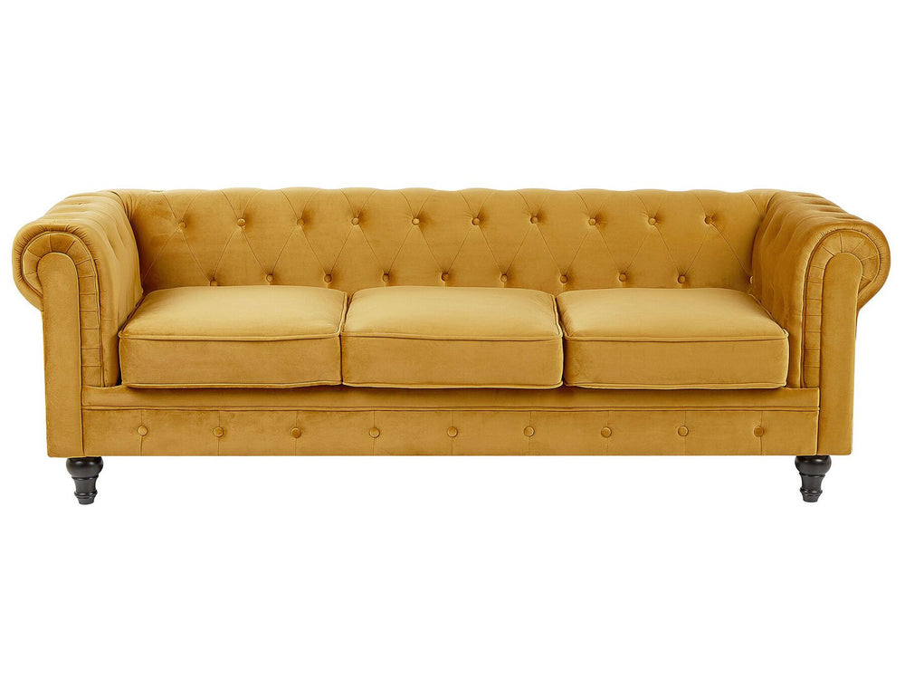 Chesterfield 3 Seater Velvet Fabric Sofa Yellow