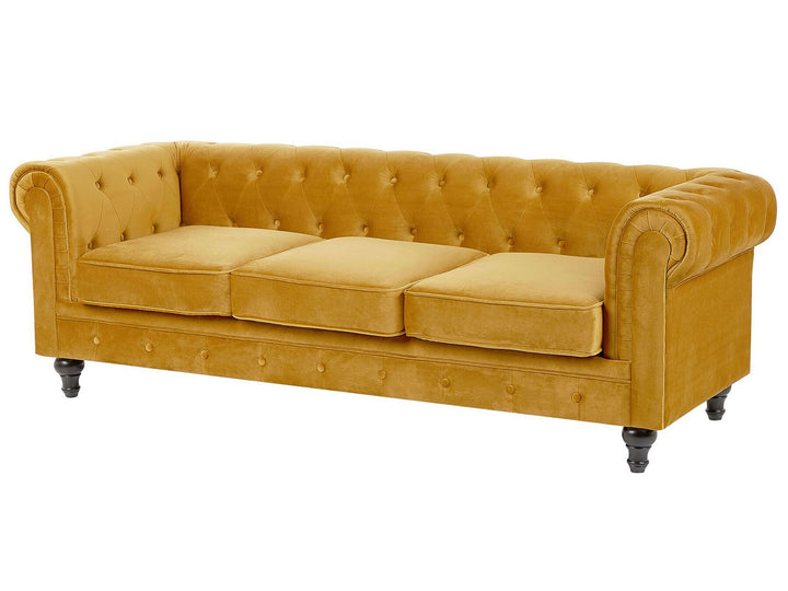 Chesterfield 3 Seater Velvet Fabric Sofa Yellow