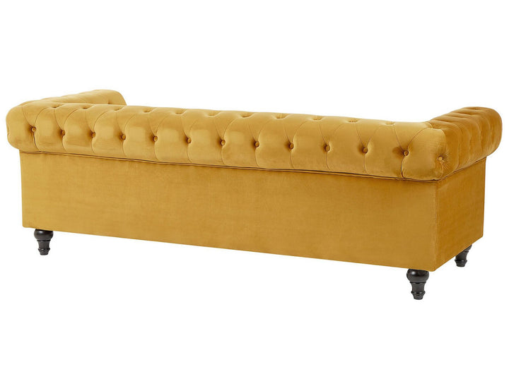 Chesterfield 3 Seater Velvet Fabric Sofa Yellow