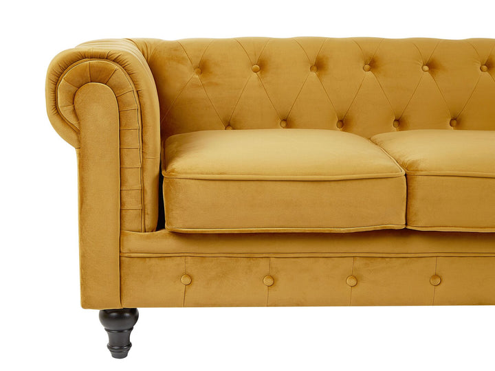 Chesterfield 3 Seater Velvet Fabric Sofa Yellow