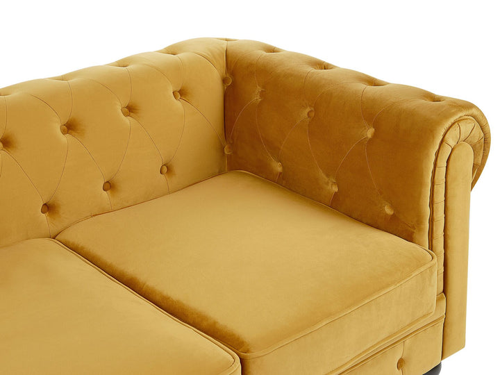 Chesterfield 3 Seater Velvet Fabric Sofa Yellow