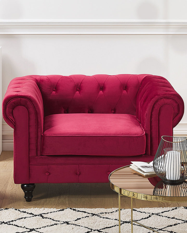 Chesterfield Armchair Velvet Dark Red