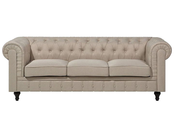 Chesterfield Big 3 Seater Fabric Sofa Beige