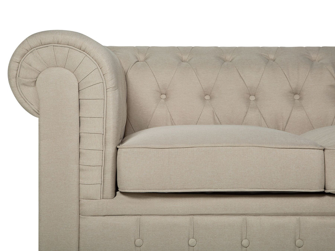 Chesterfield Big 3 Seater Fabric Sofa Beige