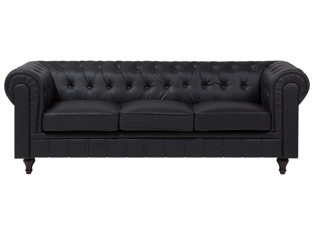 Chesterfield Big 3 Seater Faux Leather Sofa Black