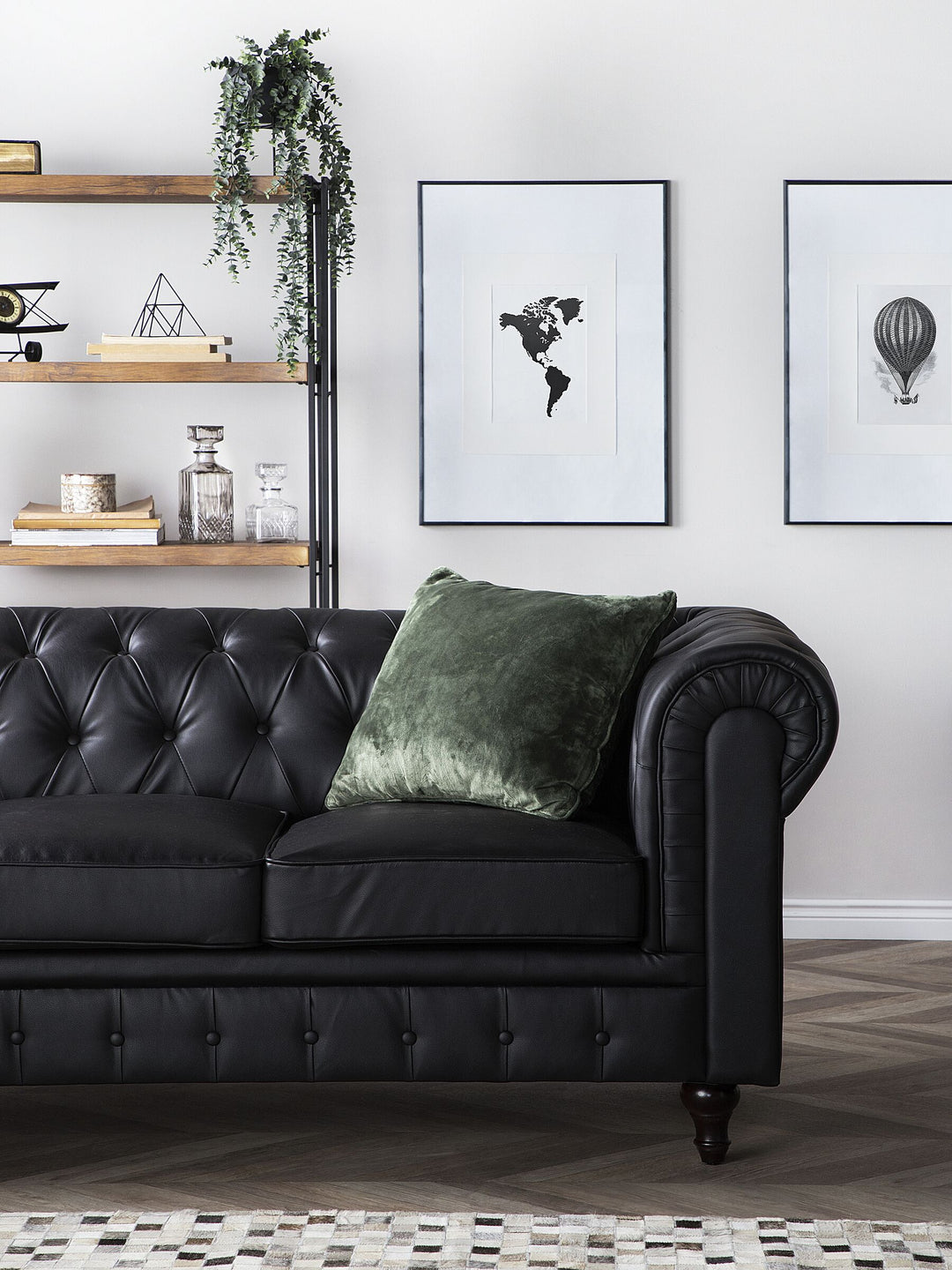 Chesterfield Big 3 Seater Faux Leather Sofa Black