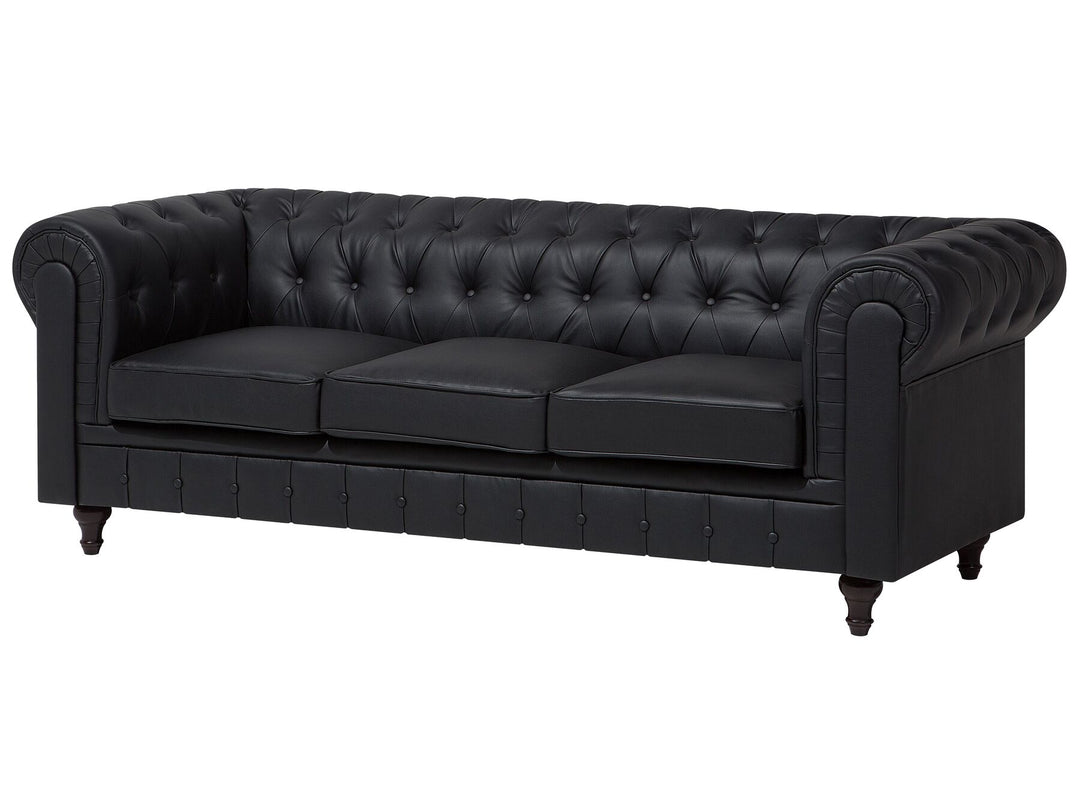 Chesterfield Big 3 Seater Faux Leather Sofa Black