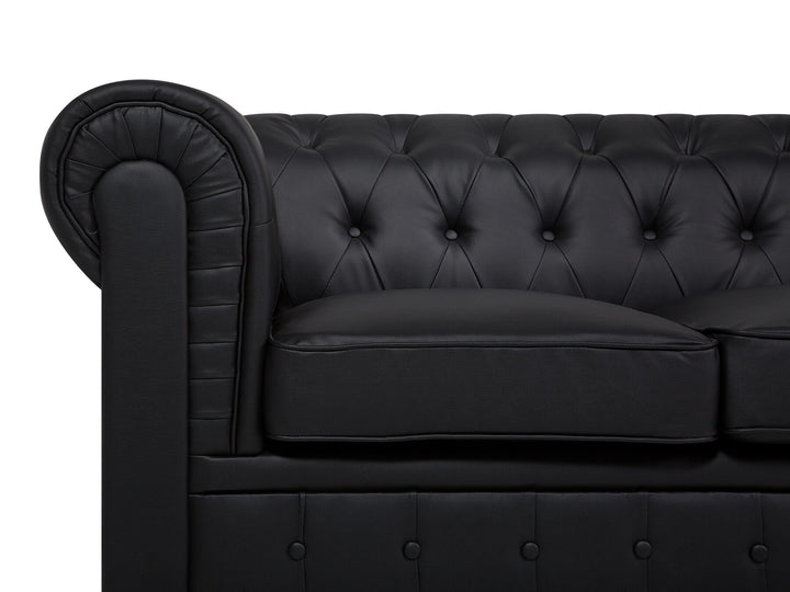 Chesterfield Big 3 Seater Faux Leather Sofa Black