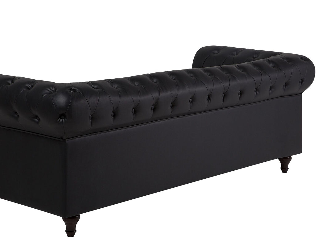 Chesterfield Big 3 Seater Faux Leather Sofa Black