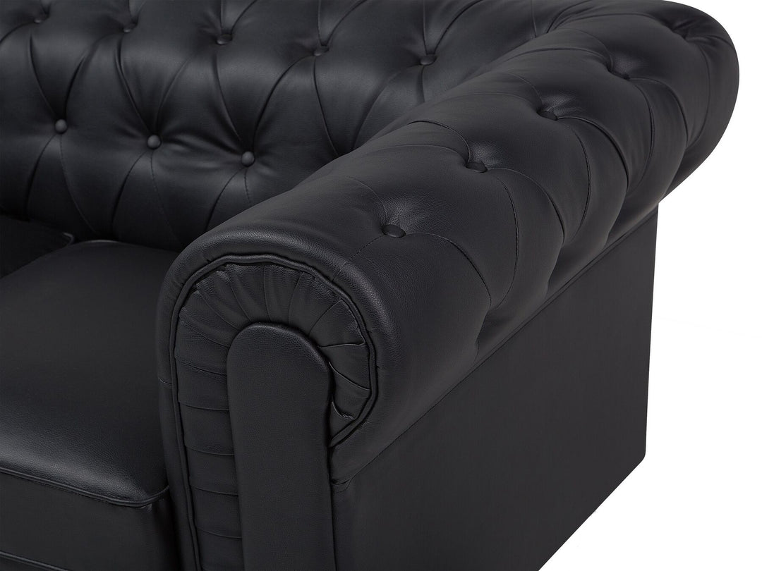 Chesterfield Big 3 Seater Faux Leather Sofa Black