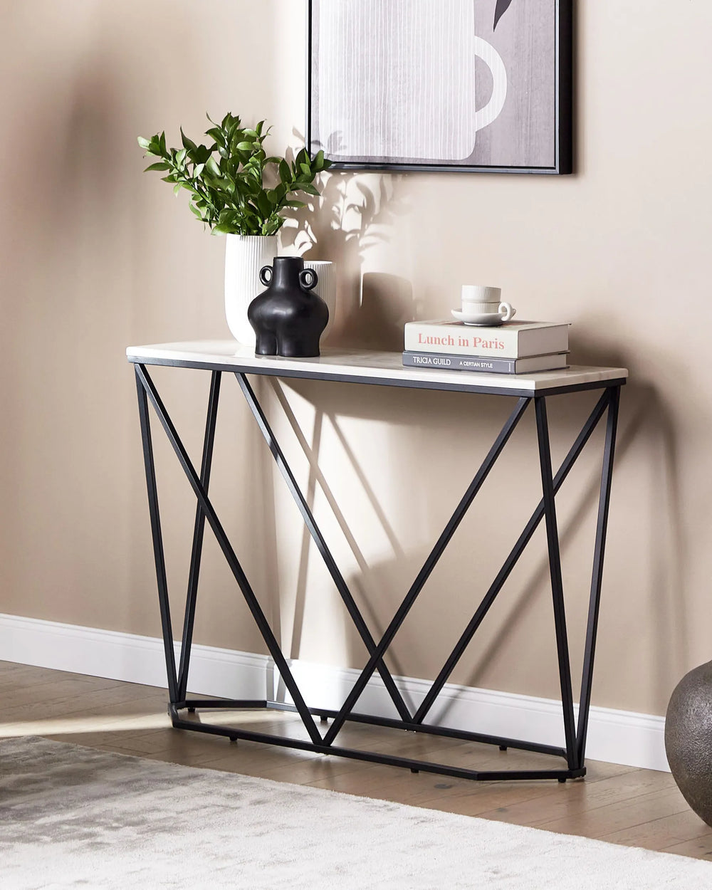 Console Table Marble/ Black Elegant Design Javera