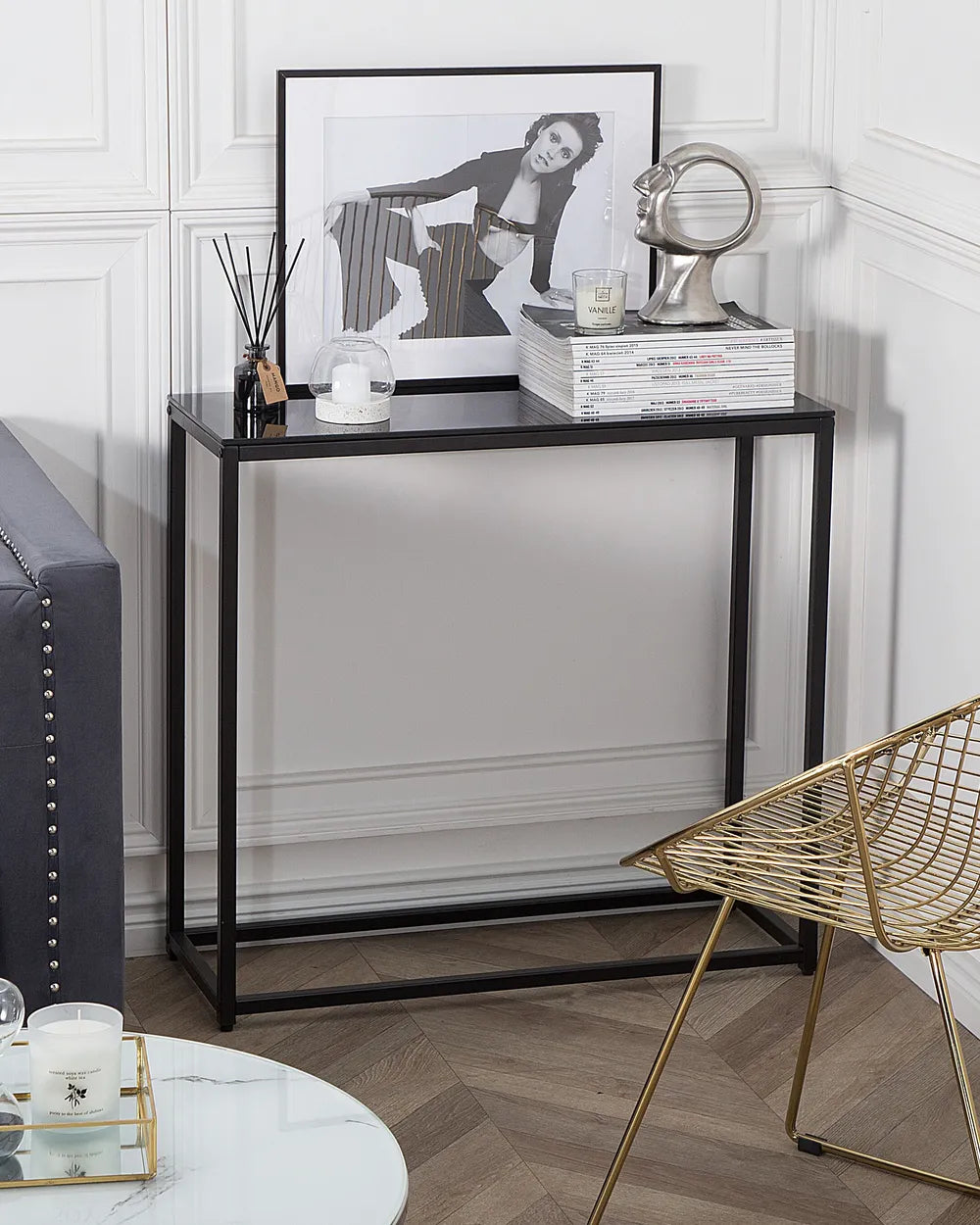 Console Table Tempered Glass Black Chic Look Corvia