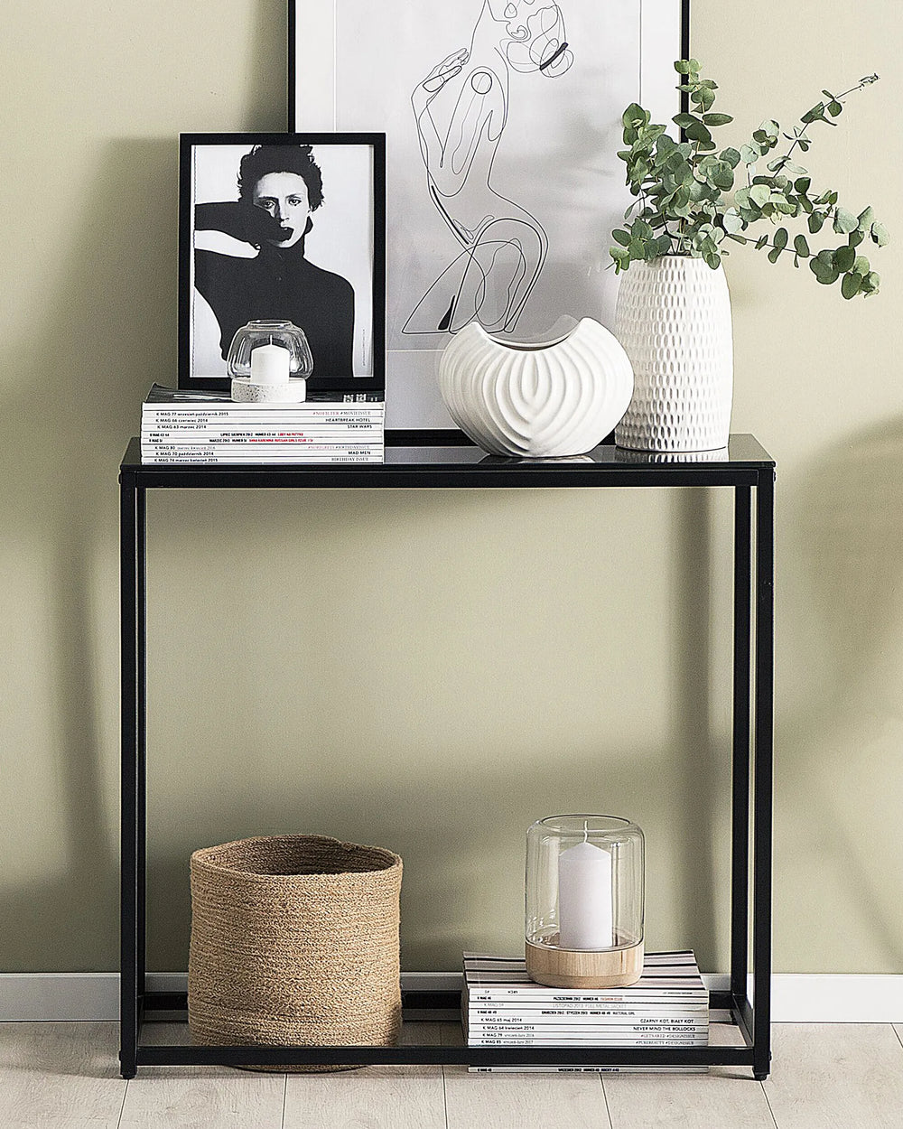 Console Table Tempered Glass Black Chic Look Corvia