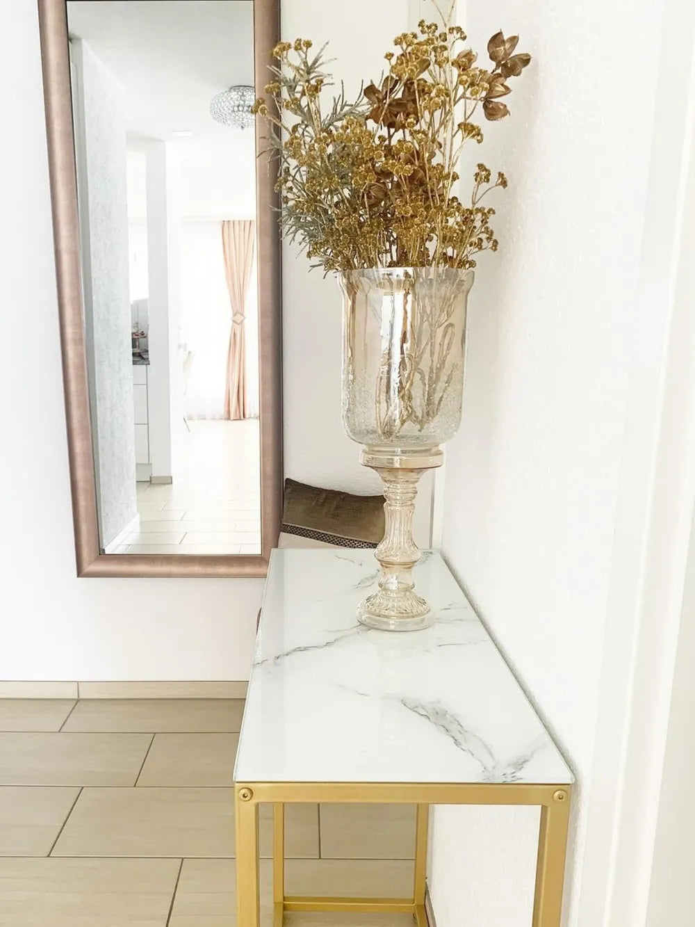 Console Table Tempered Glass Marble Gold Chic Look Elvoro