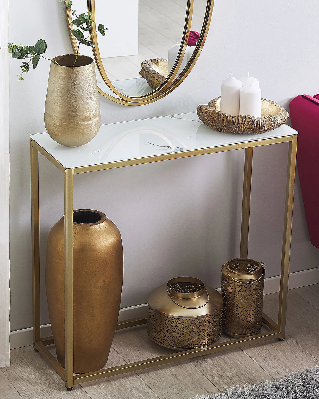 Console Table Tempered Glass Marble Gold Chic Look Elvoro