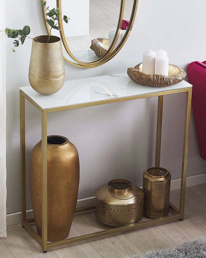 Console Table Tempered Glass Marble Gold Chic Look Elvoro