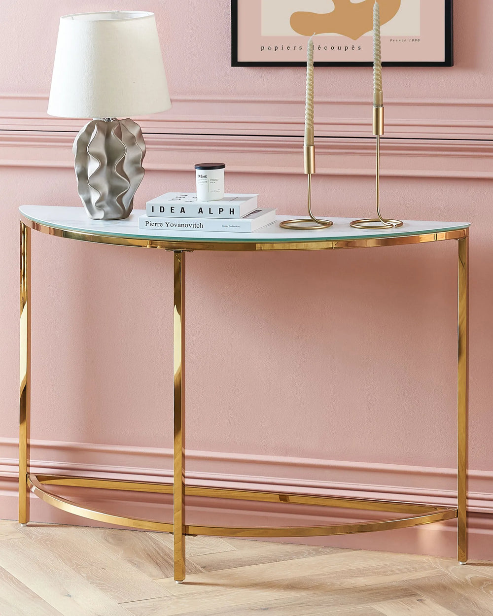 Console Table Tempered Glass White Marble Design Tavora