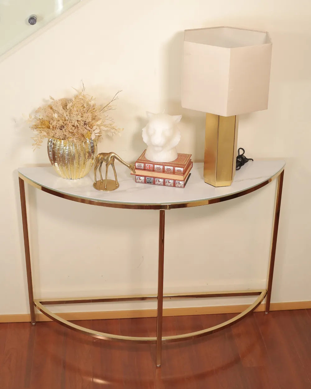 Console Table Tempered Glass White Marble Design Tavora