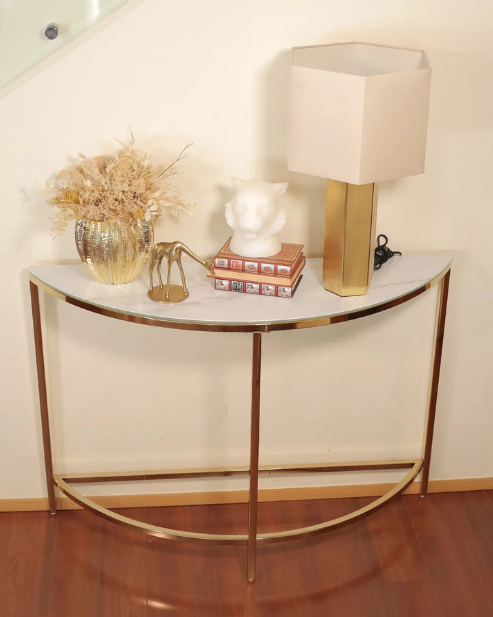 Console Table Tempered Glass White Marble Design Tavora