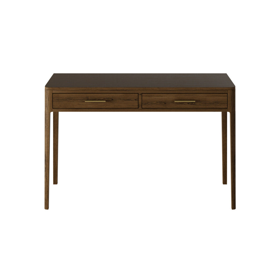Wooden desk with two drawers on a white background