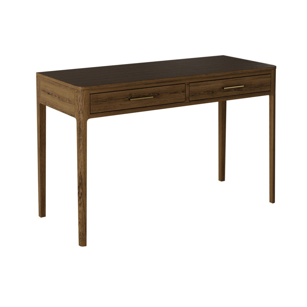 Wooden desk with two drawers on a white background
