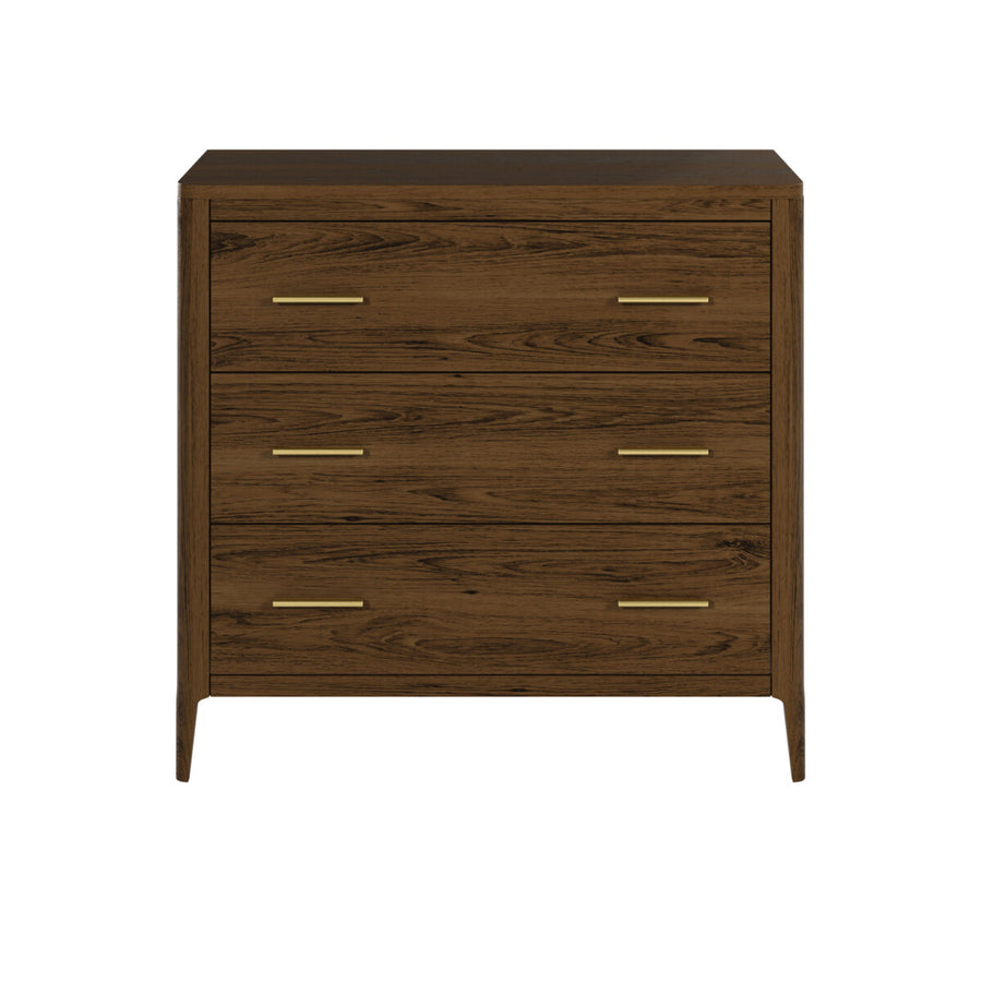 Wooden dresser with four drawers on a white background