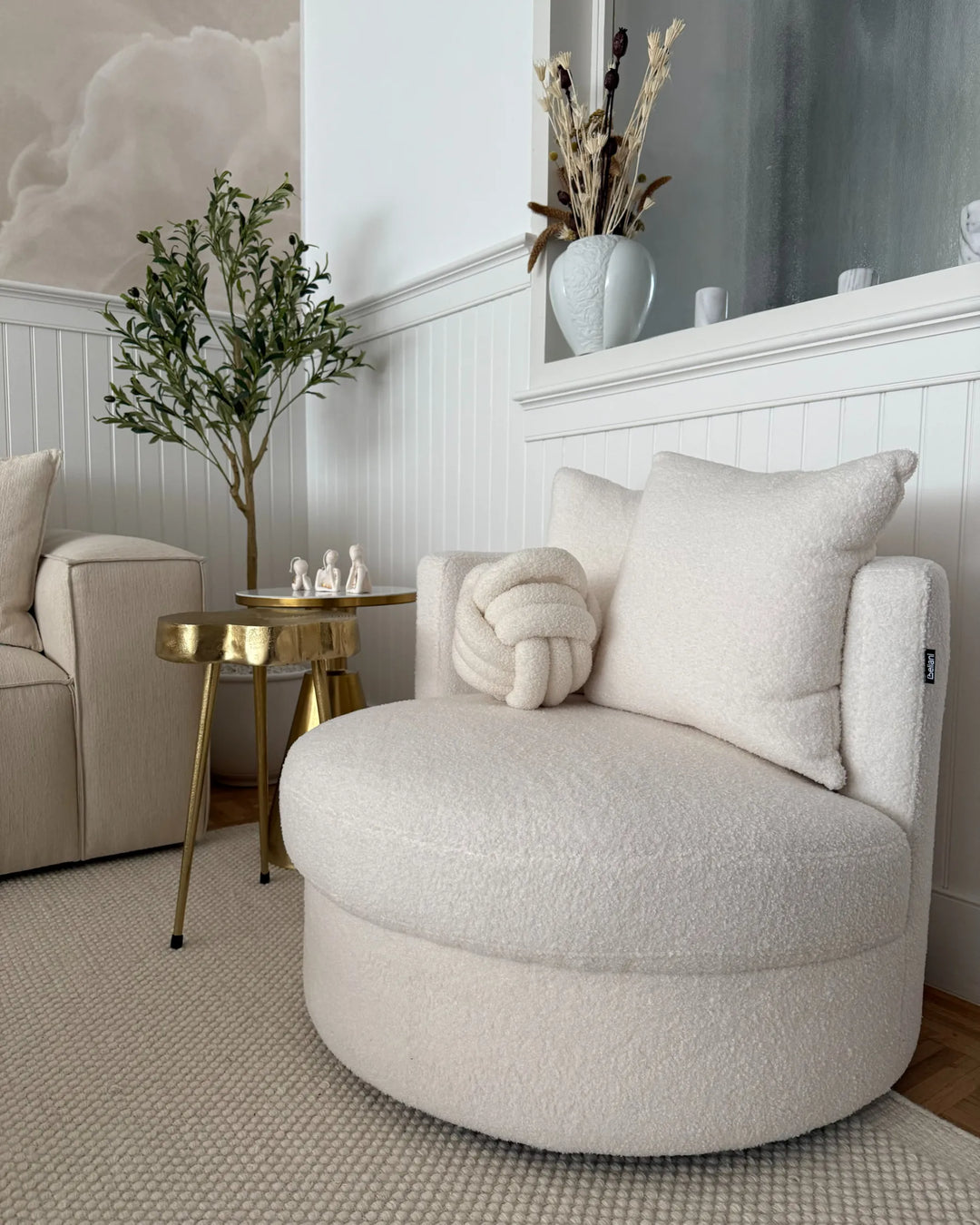 Swivel Armchair Boucle White Gabar