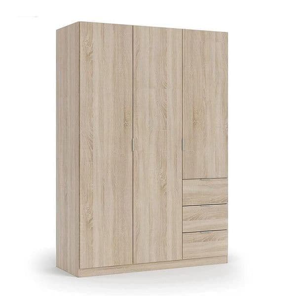 Carlton Oak Effect 3 Door Drawer Wardrobe