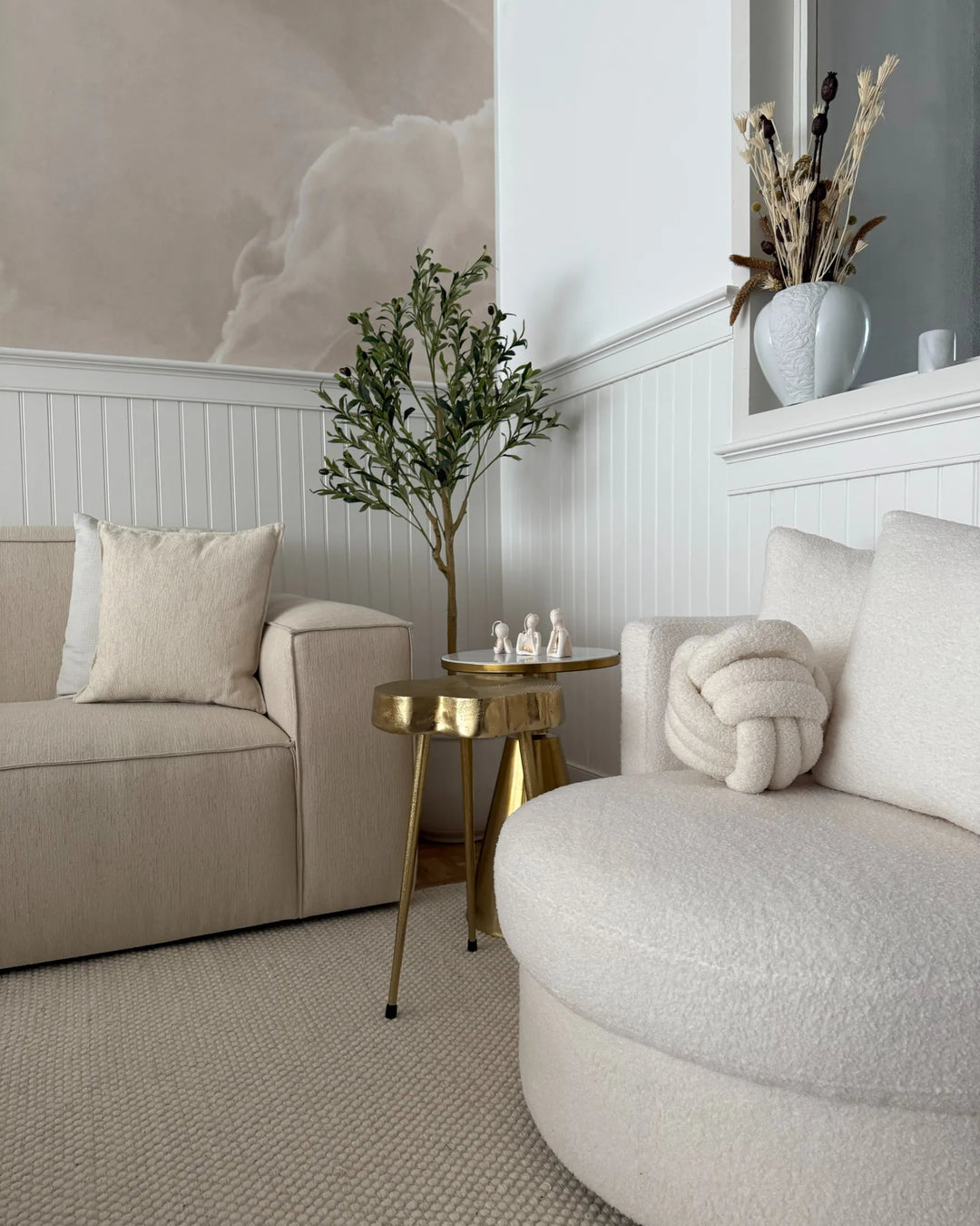 Swivel Armchair Boucle White Gabar