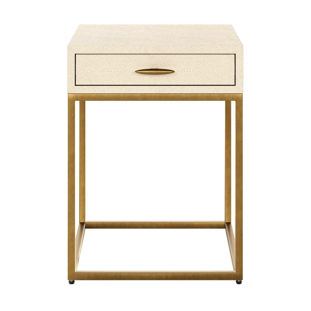 Side table with a drawer and gold frame on a white background