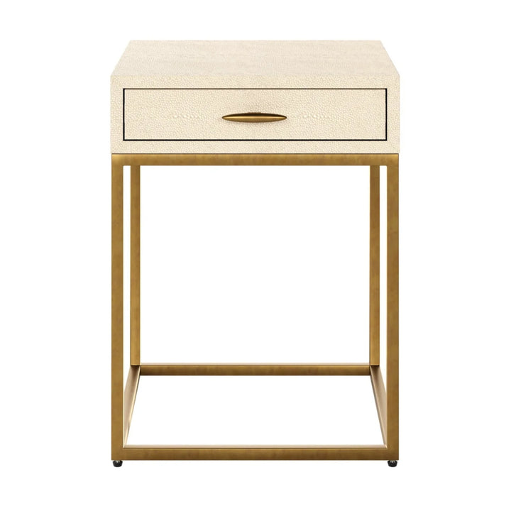 Side table with a drawer and gold frame on a white background