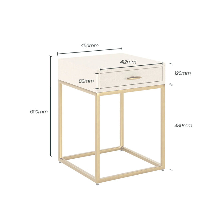 D.I. Designs Hampton Ivory Shagreen & Gold Square Bedside Table