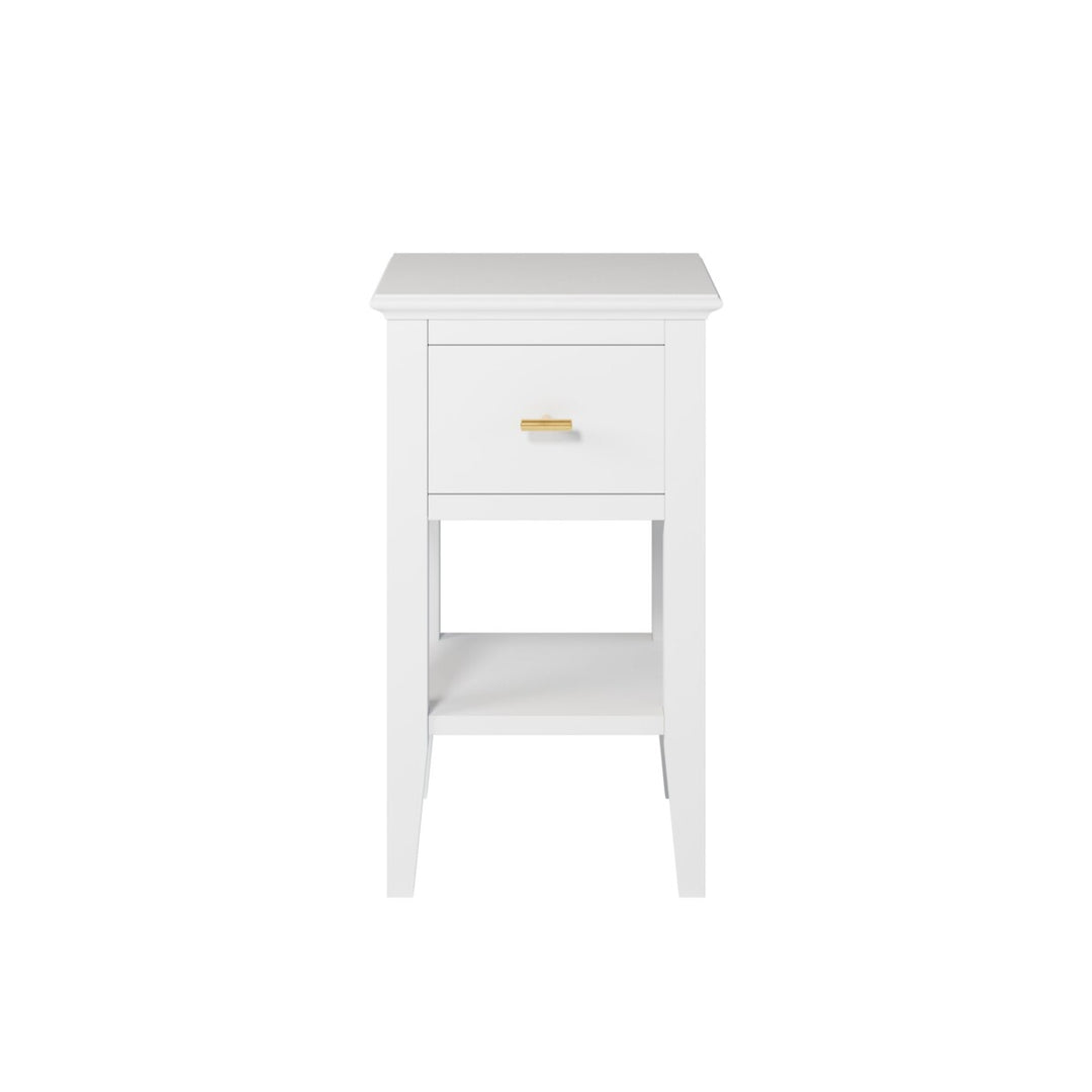 White nightstand with a drawer on a white background