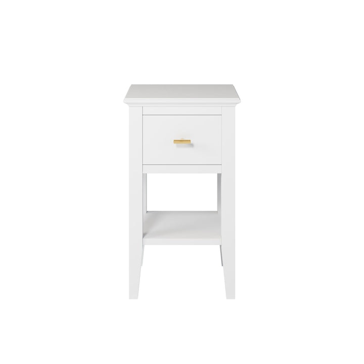 White nightstand with a drawer on a white background