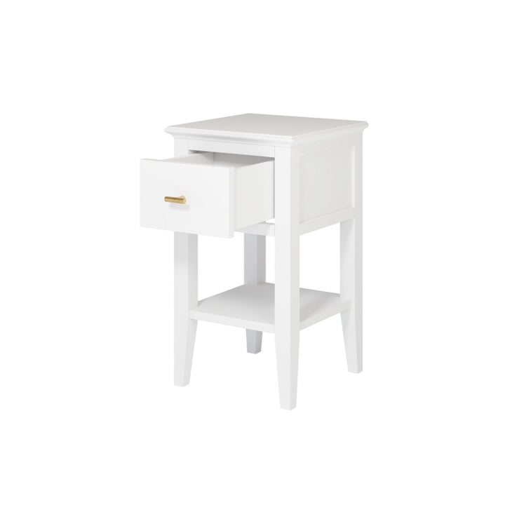 White nightstand with a drawer on a white background