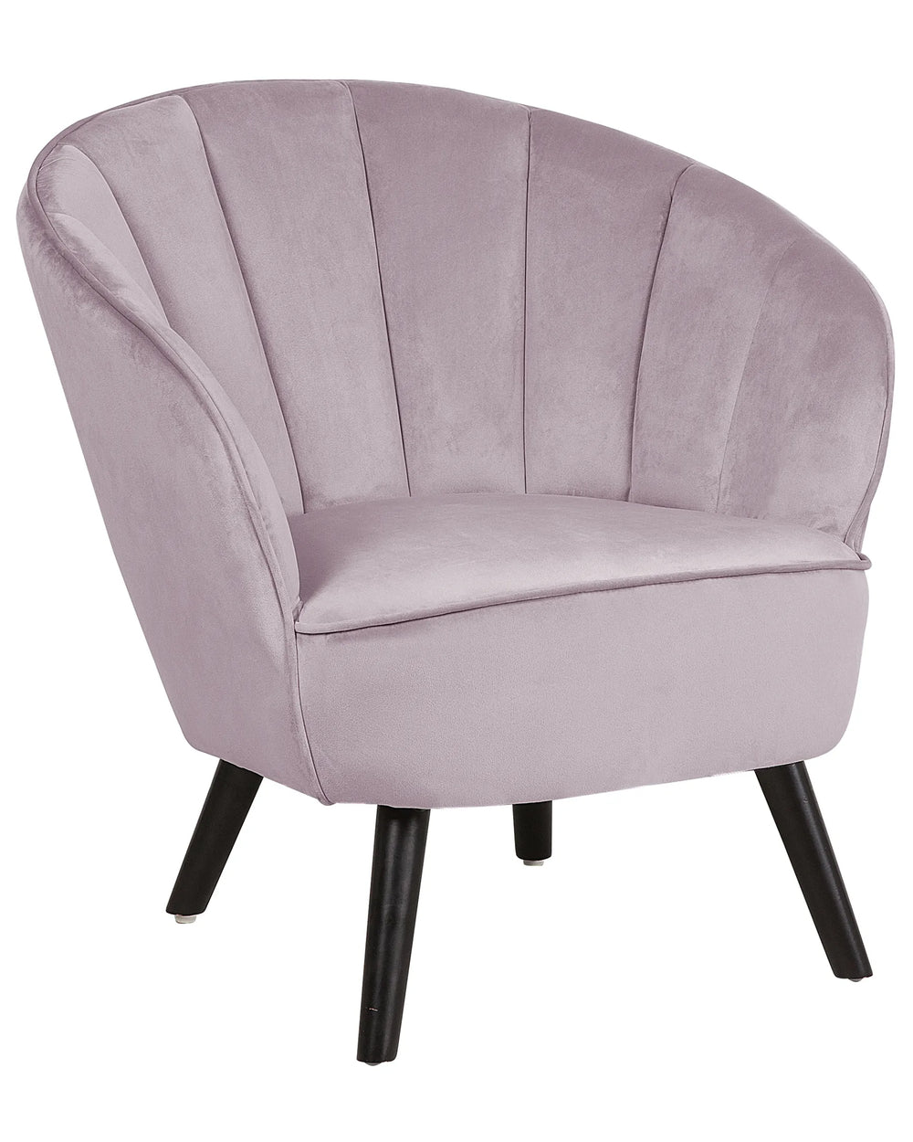 Purple armchair with black legs on a white background