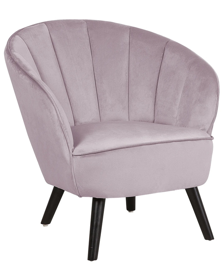 Purple armchair with black legs on a white background