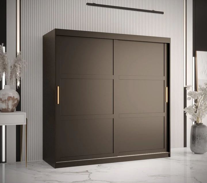 Ramiro I Contemporary 2 Sliding Door Wardrobe 9 Shelves 2 Rails Black Matt 180cm